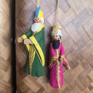 Handmade Clothespin Christmas Tree Ornaments Lot‎ of 2 Wisemen Embellished 4"
